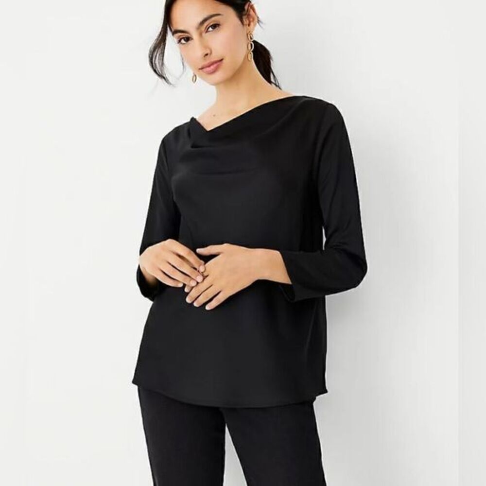 Ann Taylor Black Cowl Neck Blouse
